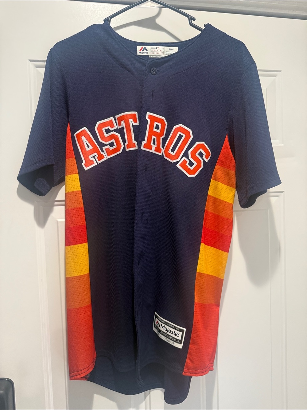 Majestic Navy Astros Kids Short Sleeve Jersey with Orange & Yellow Accents